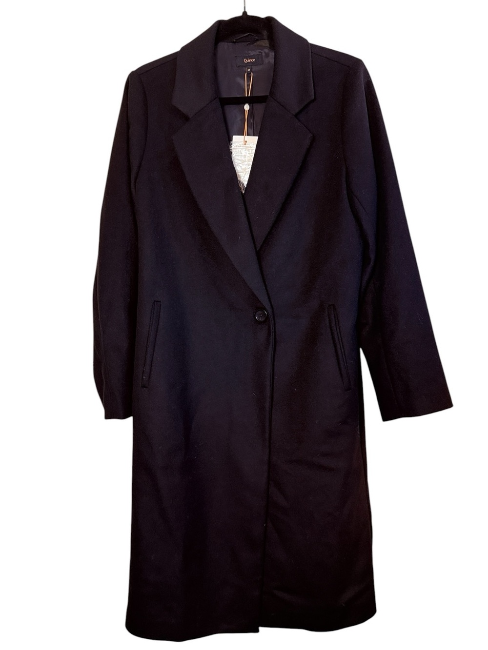 Quince Italian Wool Black Classic Timeless Single Breasted Black Long Coat Sz M